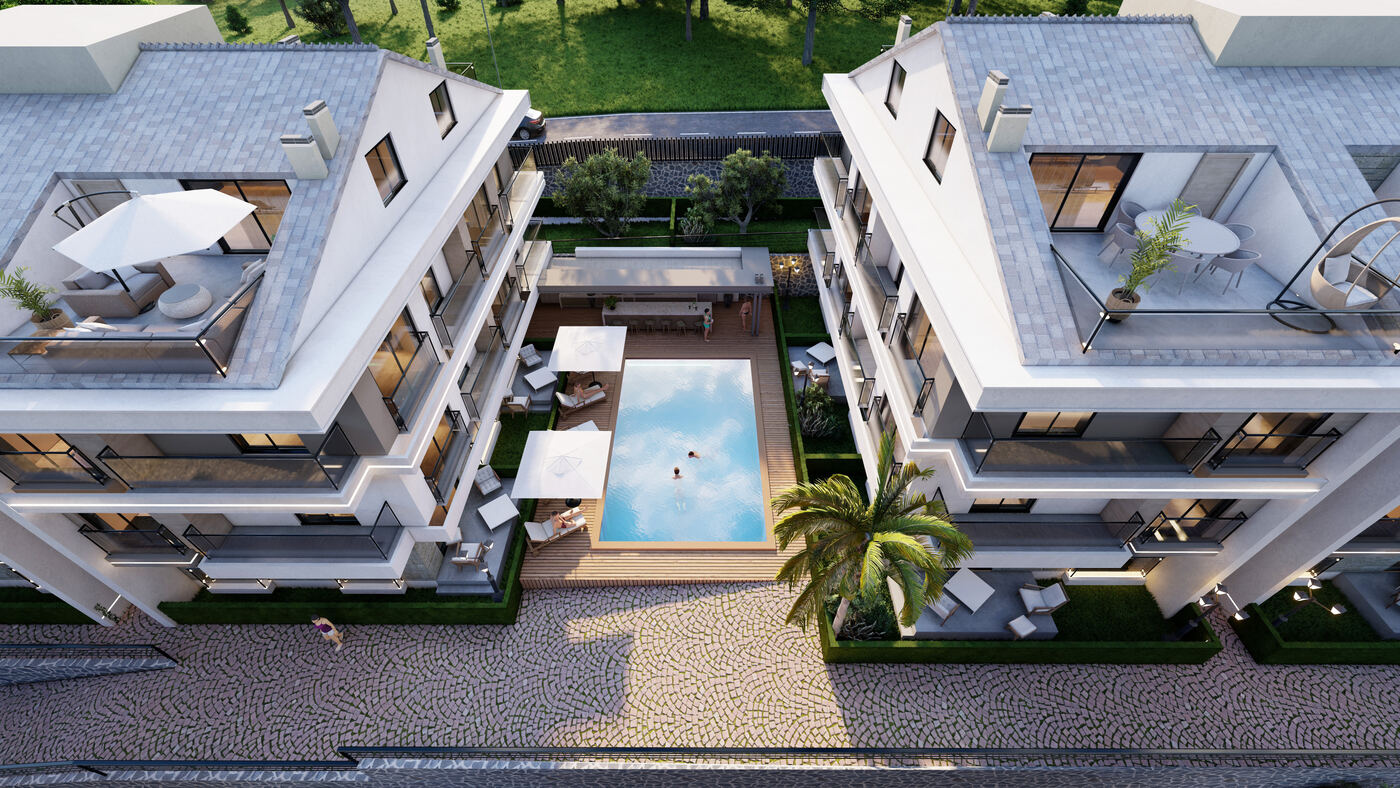Pool area from above