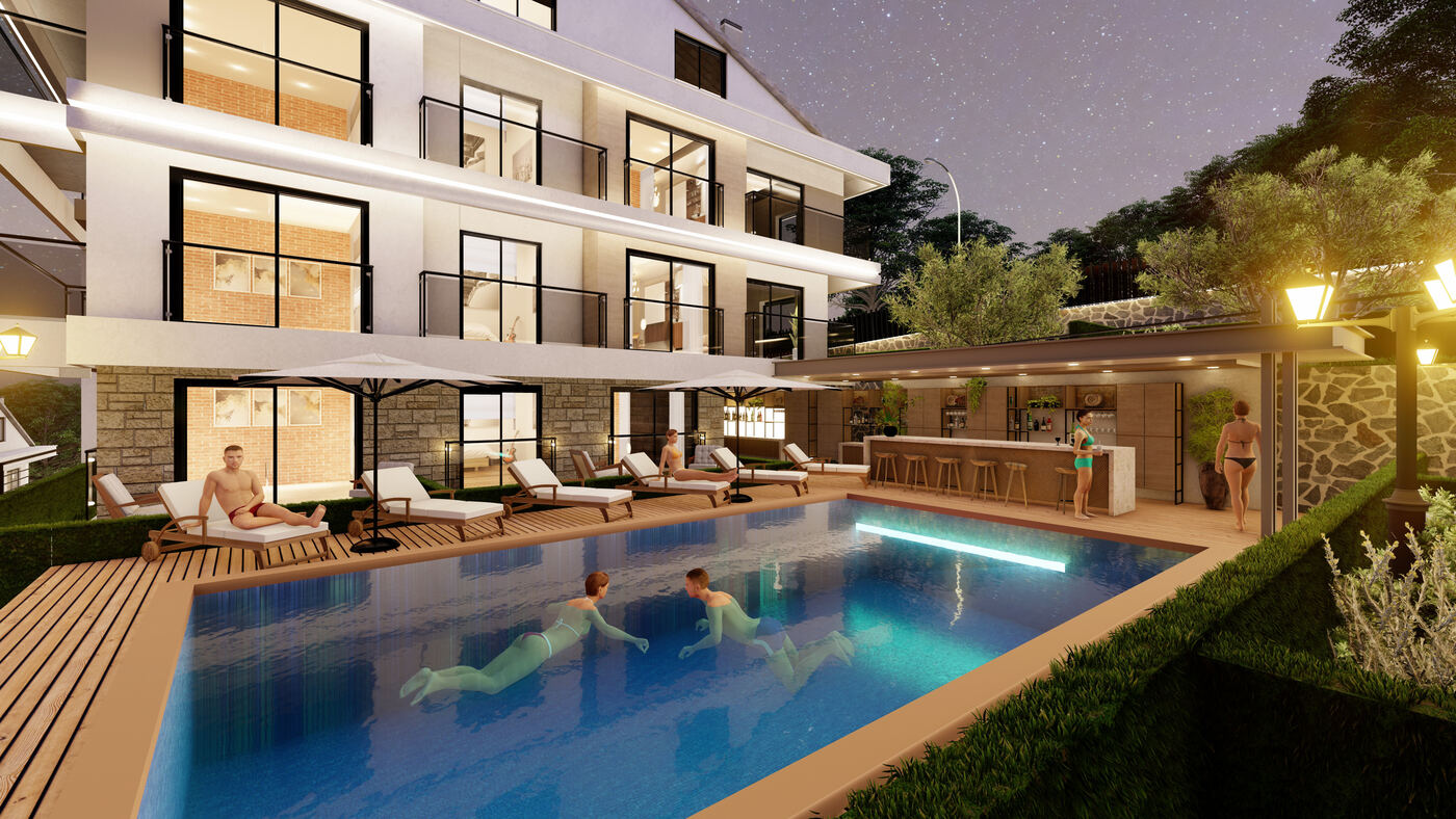 Night pool with bar