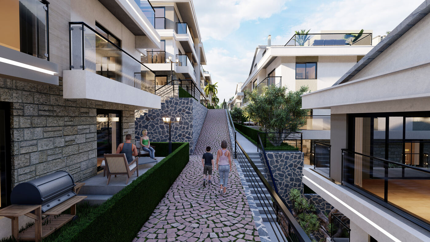 Walking path between buildings
