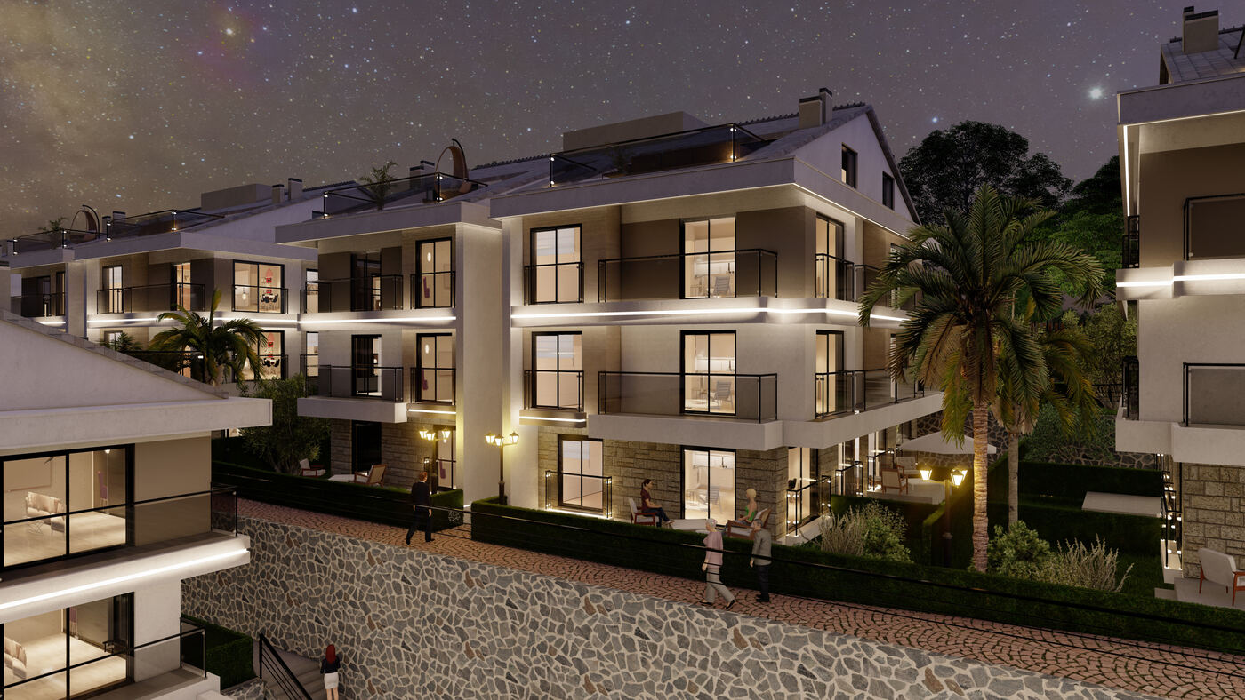 Night building facade